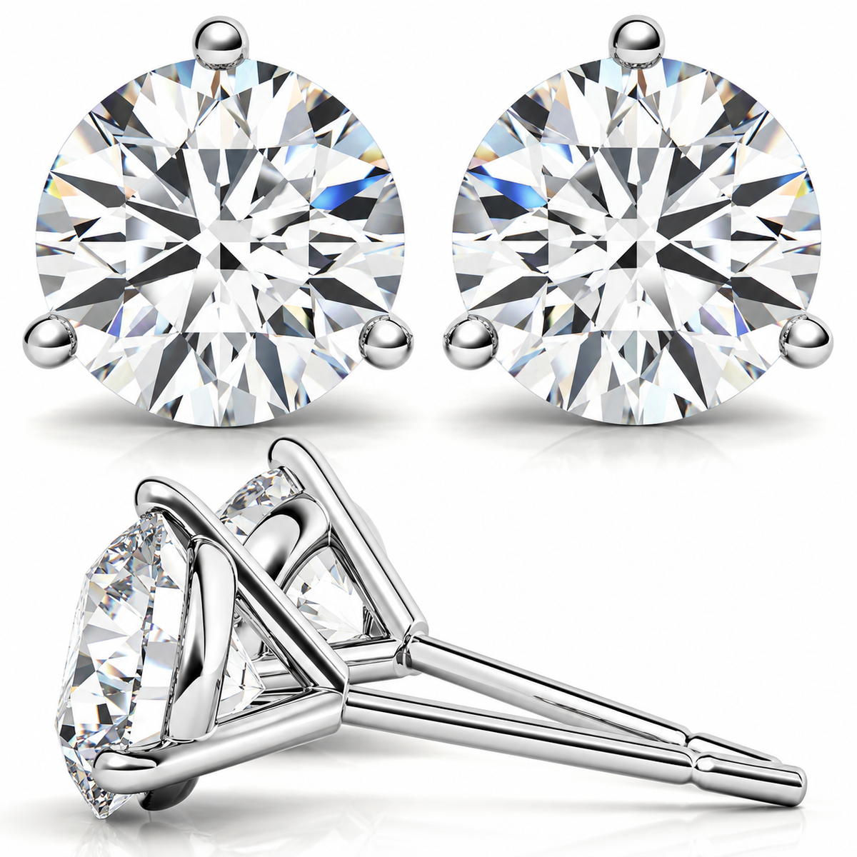 Round 3-Prong Martini Lab-Grown Diamond Stud Earrings