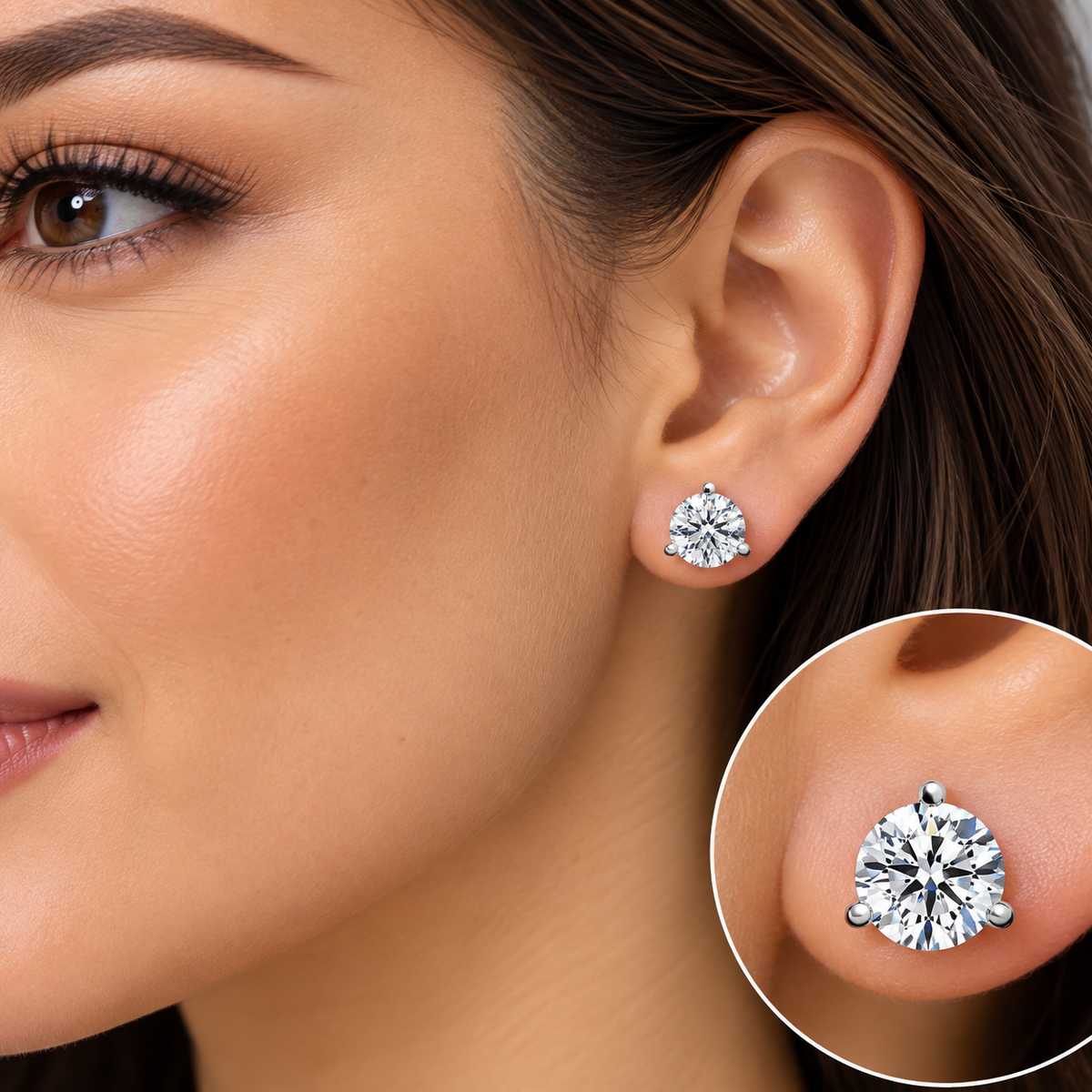 Round 3-Prong Martini Lab-Grown Diamond Stud Earrings