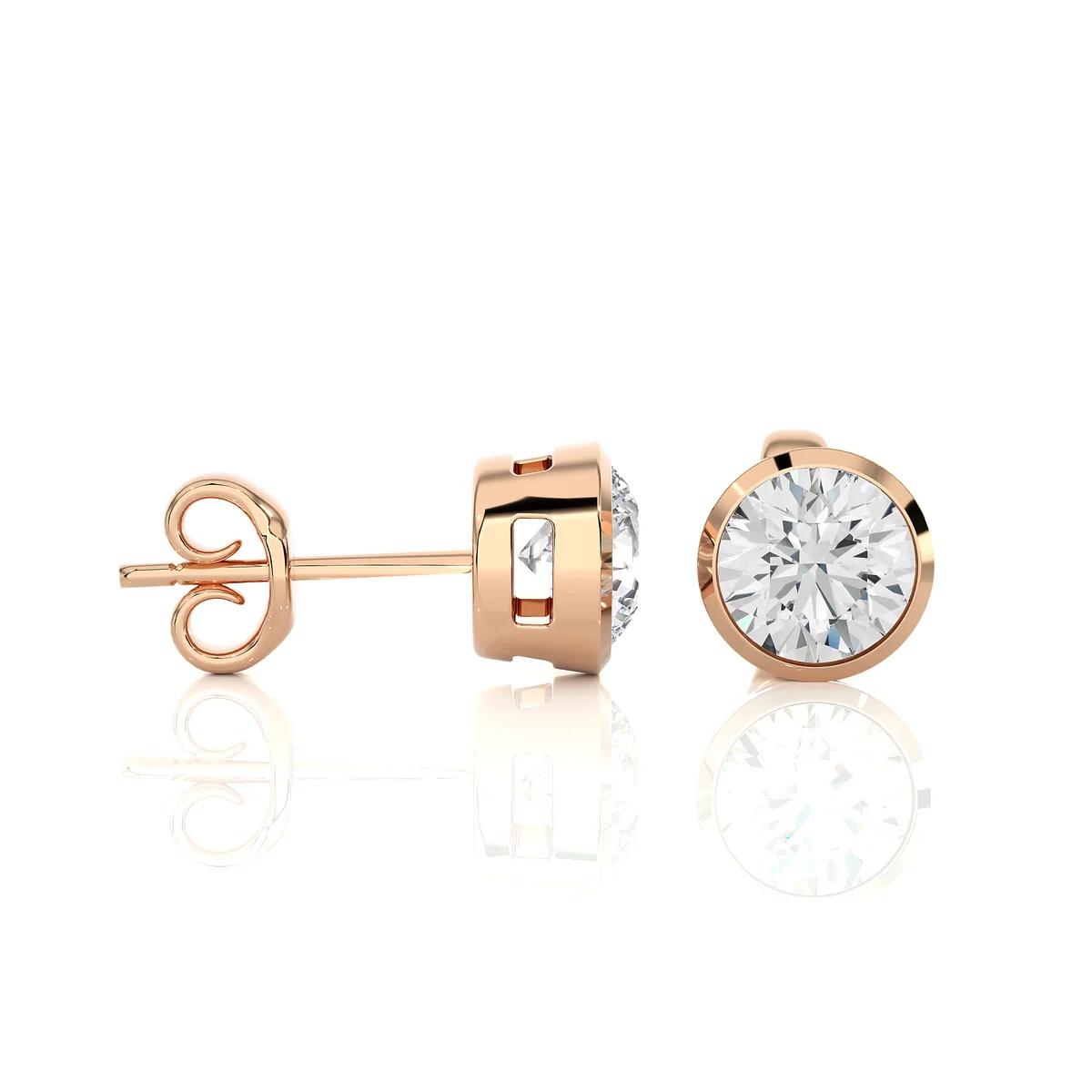 Round Lab Diamond Bezel Set Stud Earrings