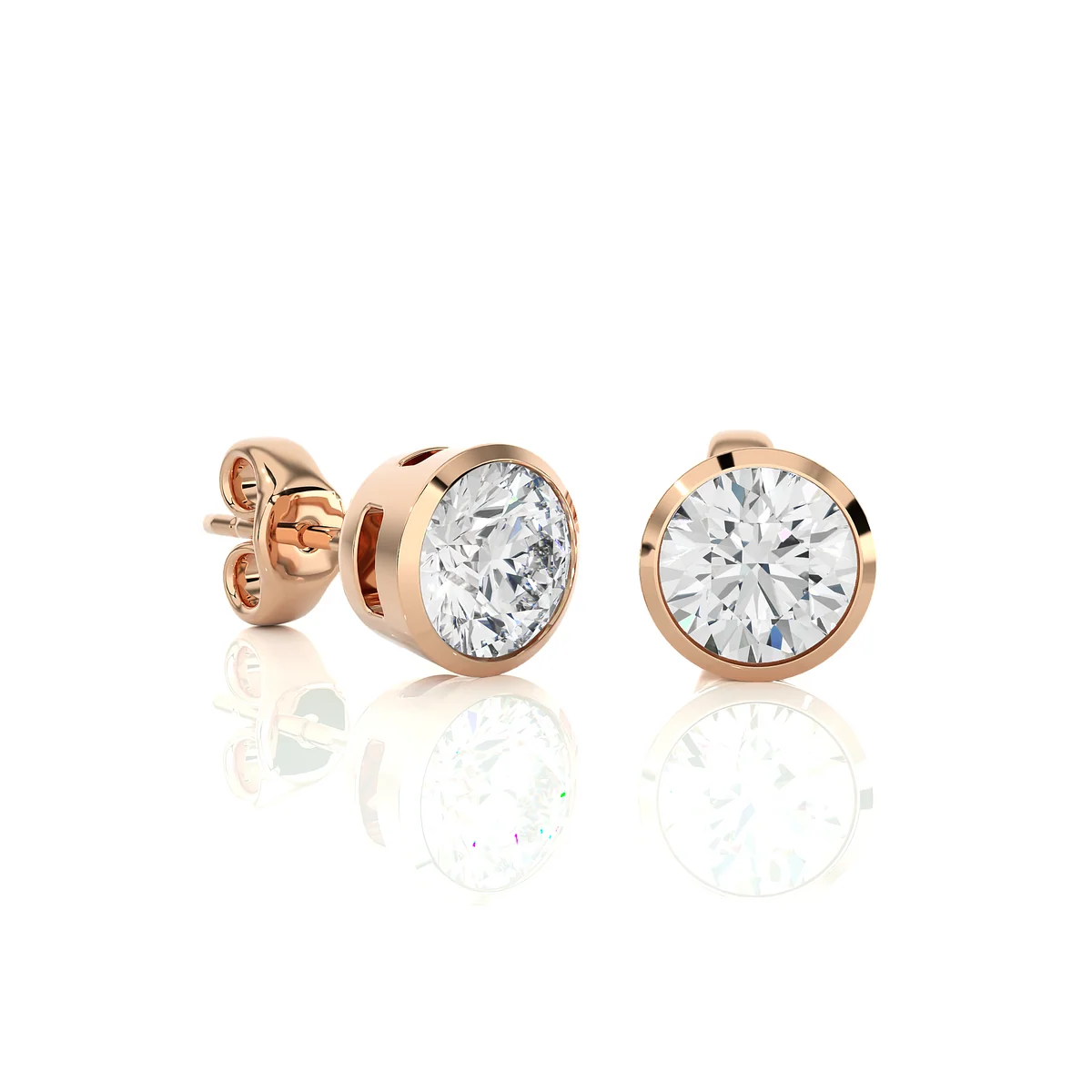 Round Lab Diamond Bezel Set Stud Earrings