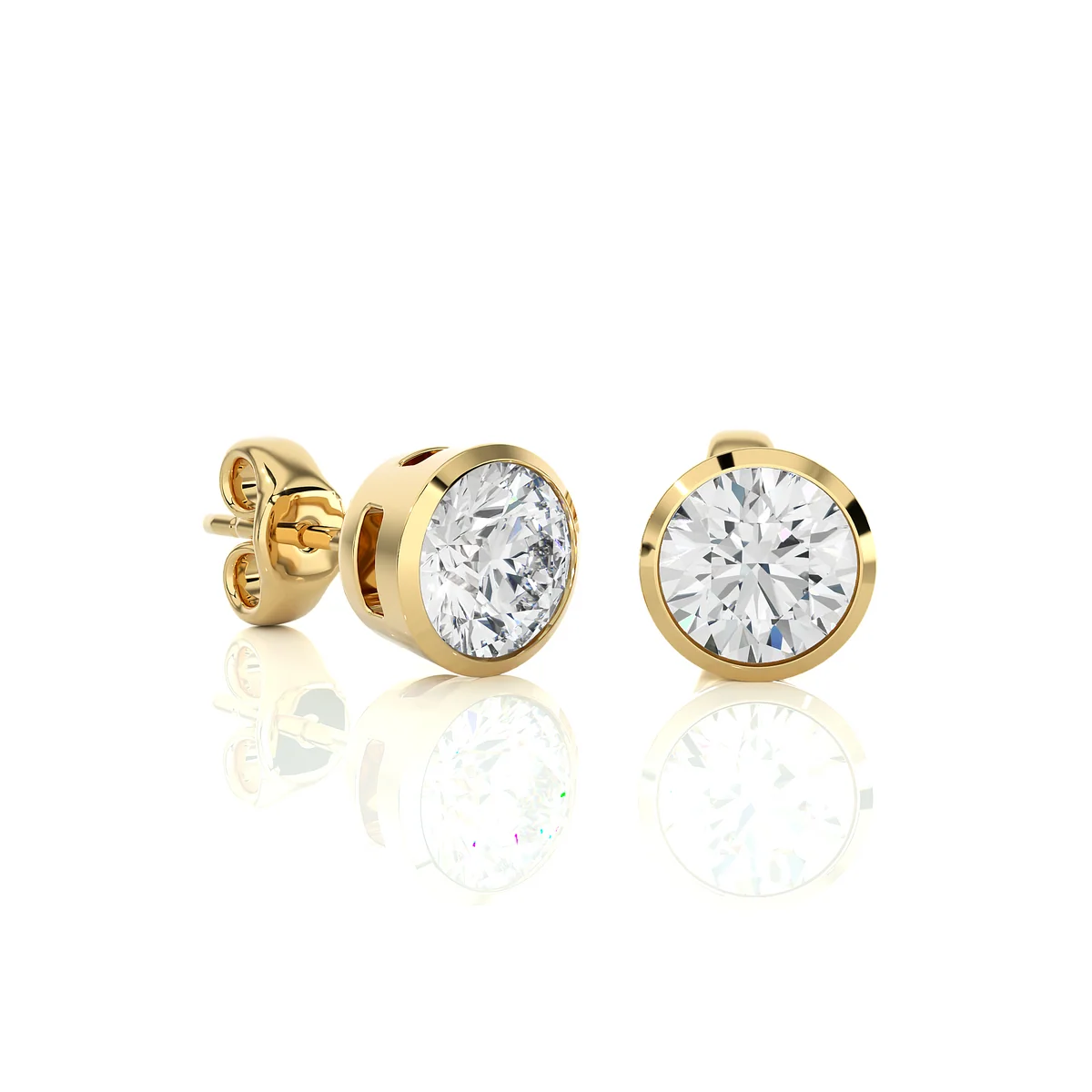 Round Lab Diamond Bezel Set Stud Earrings