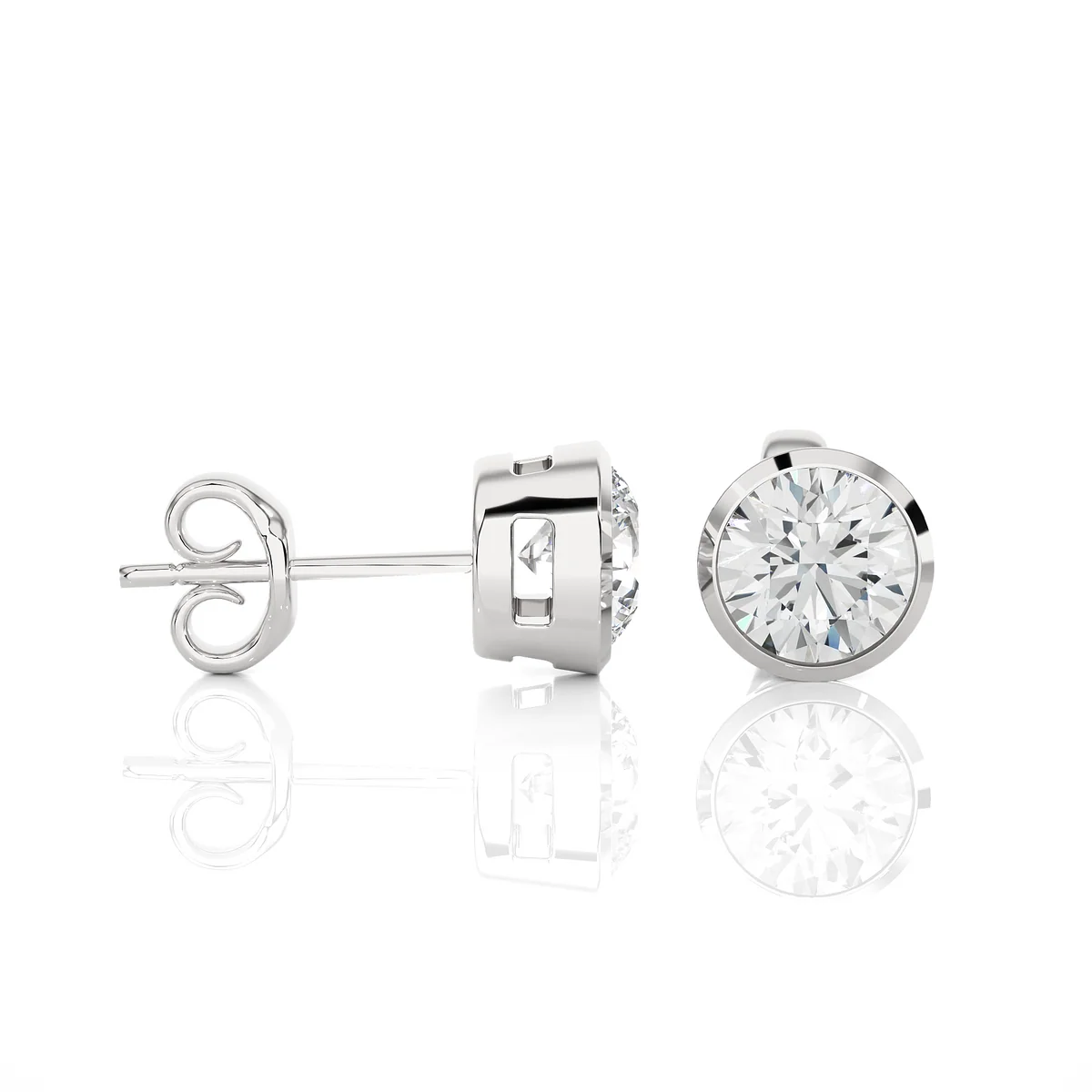 Round Lab Diamond Bezel Set Stud Earrings