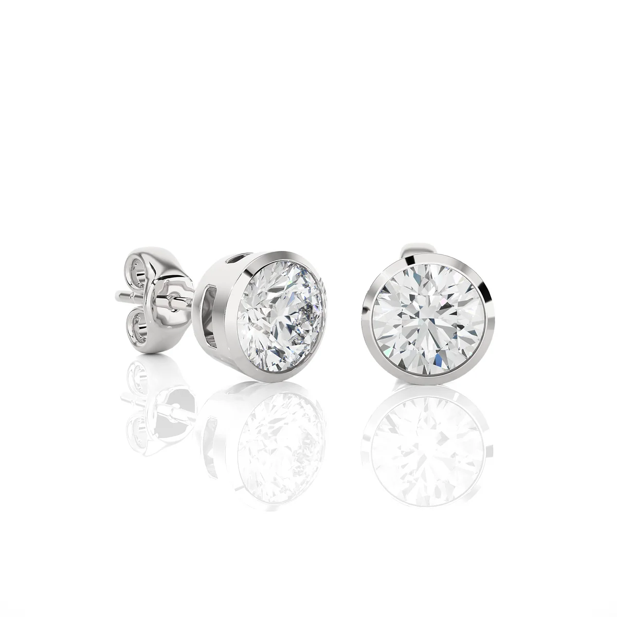 Round Lab Diamond Bezel Set Stud Earrings