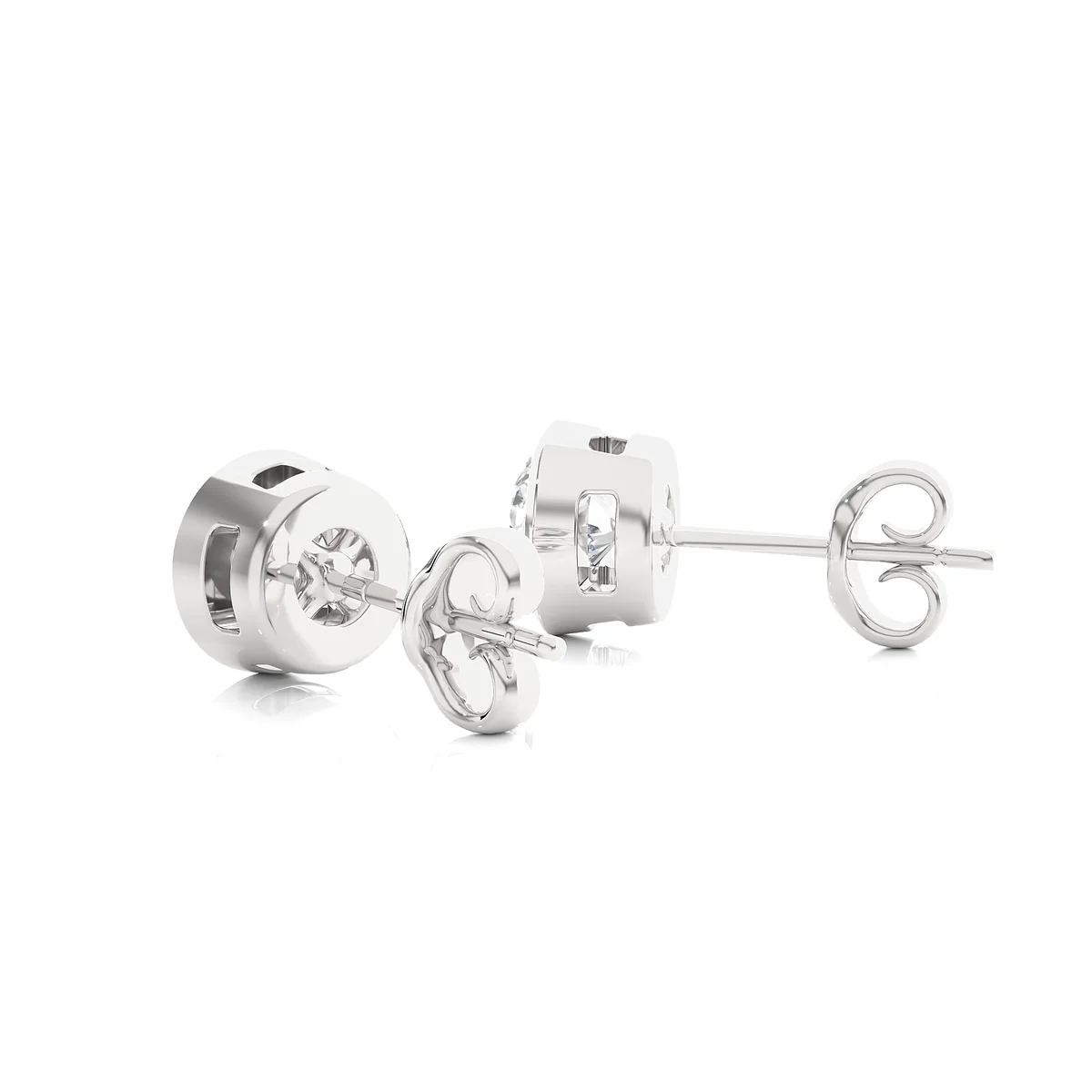 Round Lab Diamond Bezel Set Stud Earrings