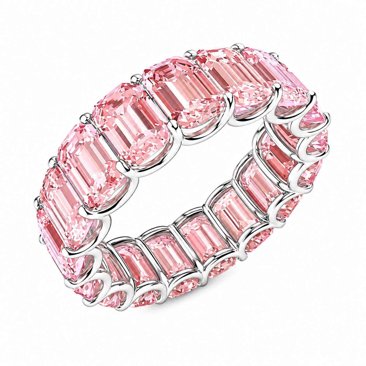 7.0-7.5 CT Emerald Pink Lab Created Diamond Eternity Band Ring 14K White Gold