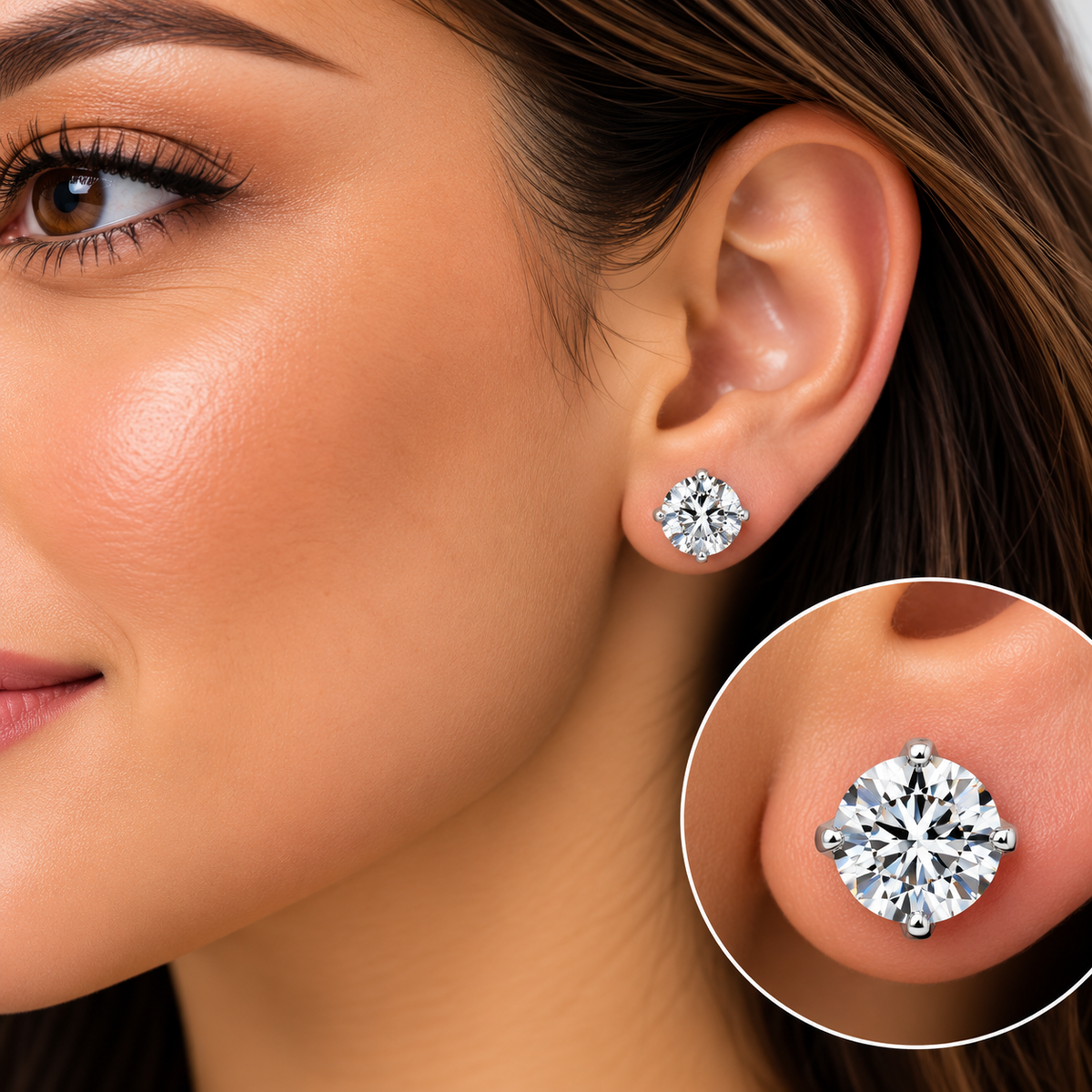 Round Lab-Grown Diamond 4 Prong Trellis Style Stud Earrings