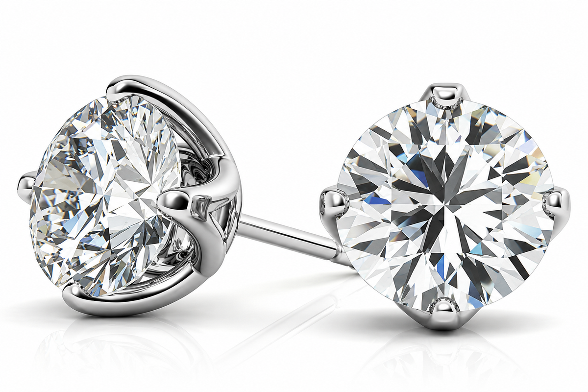 Round Lab-Grown Diamond 4 Prong Trellis Style Stud Earrings