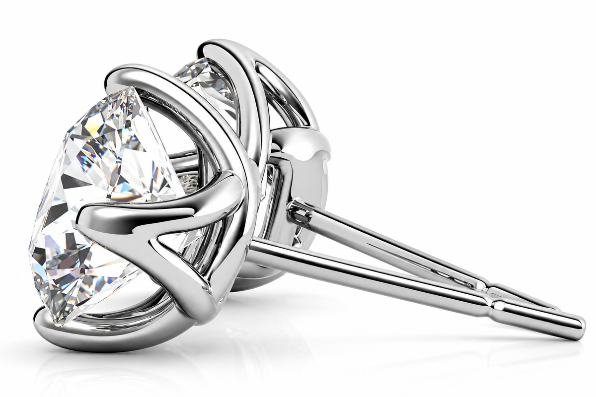 Round Lab-Grown Diamond 4 Prong Trellis Style Stud Earrings