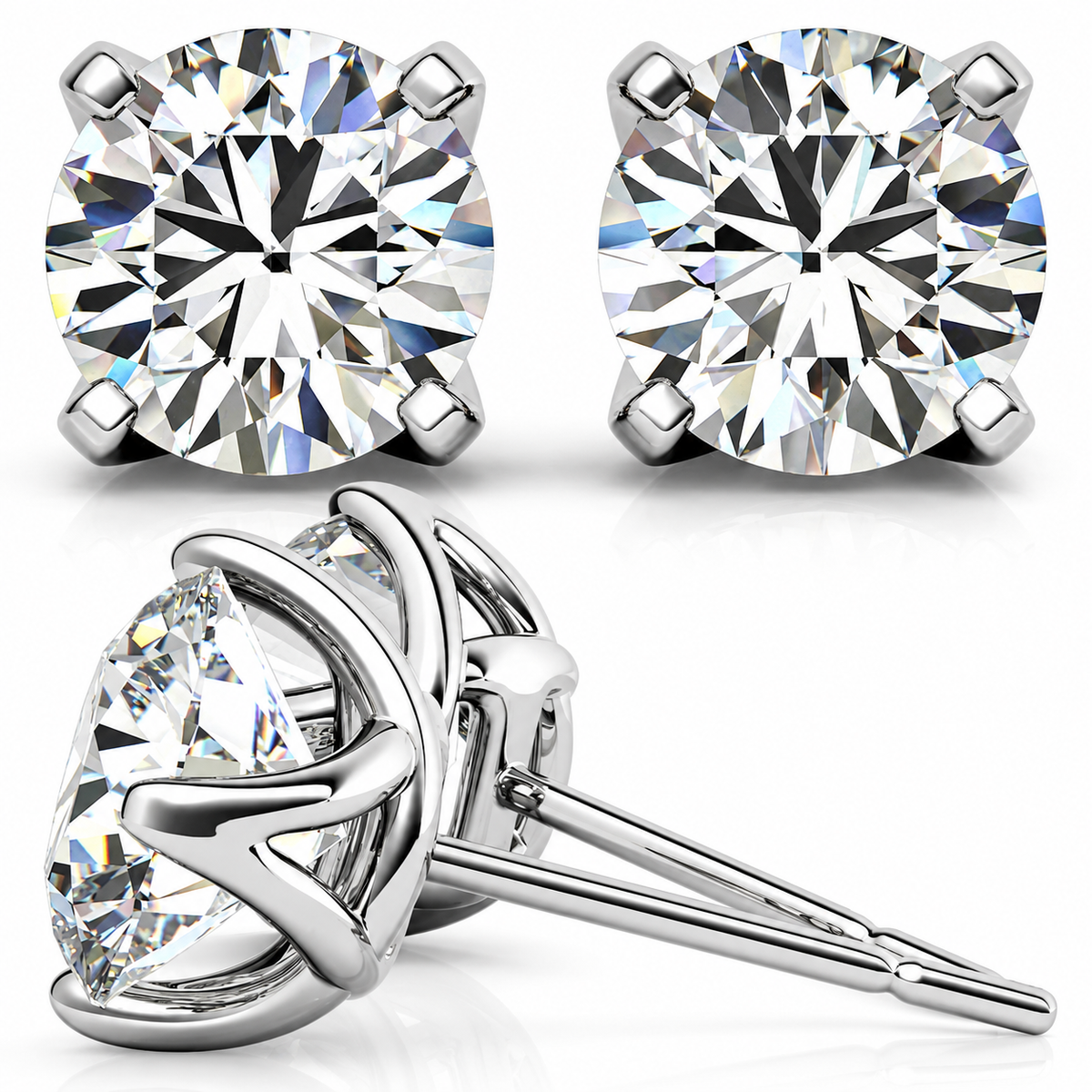 Round Lab-Grown Diamond 4 Prong Trellis Style Stud Earrings