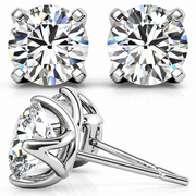 Round Lab-Grown Diamond 4 Prong Trellis Style Stud Earrings