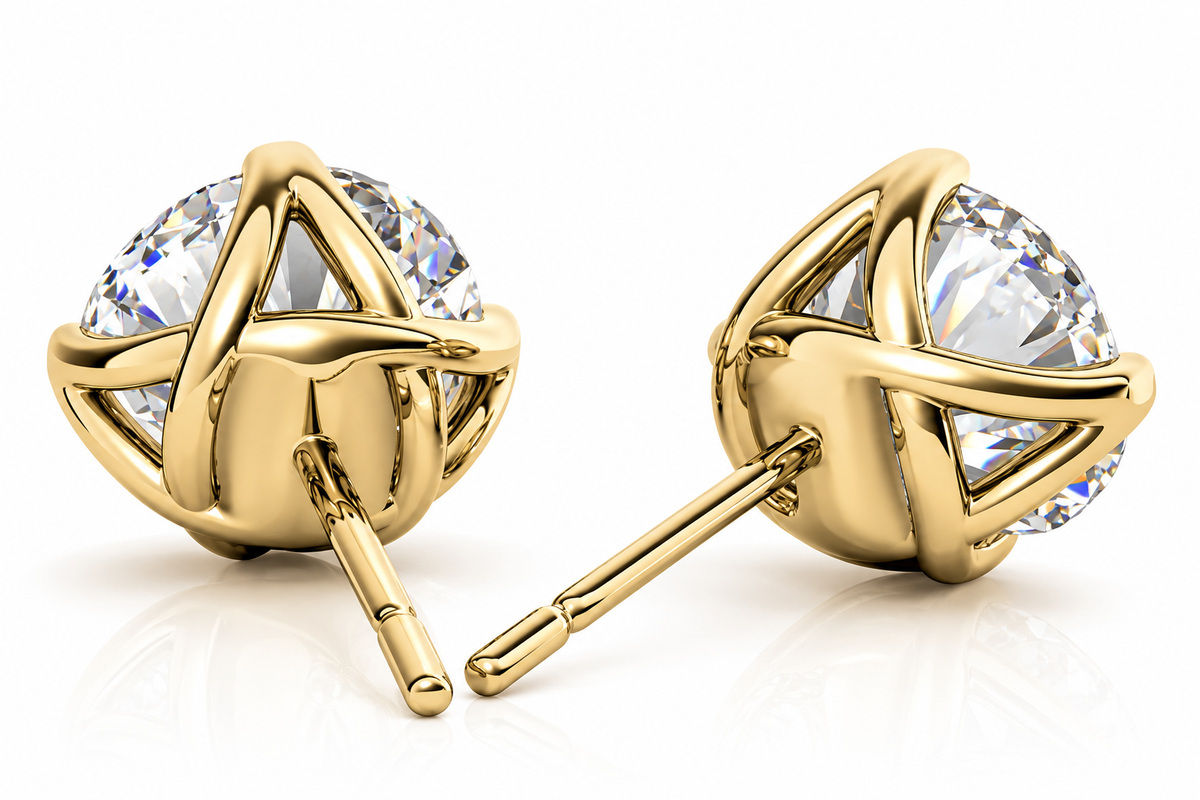 Round Lab-Grown Diamond 4 Prong Trellis Style Stud Earrings