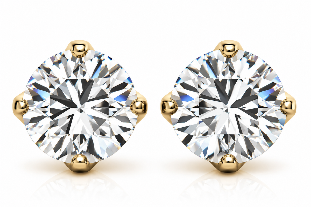 Round Lab-Grown Diamond 4 Prong Trellis Style Stud Earrings