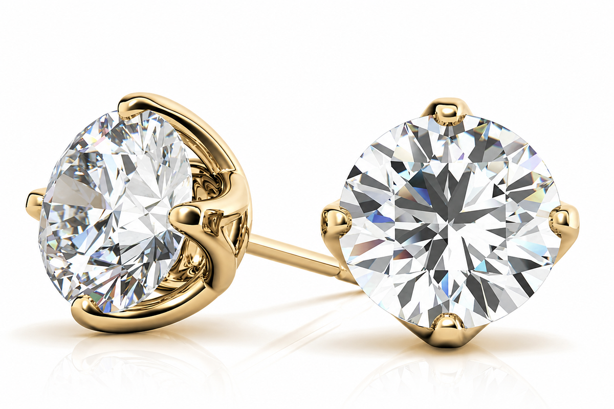 Round Lab-Grown Diamond 4 Prong Trellis Style Stud Earrings