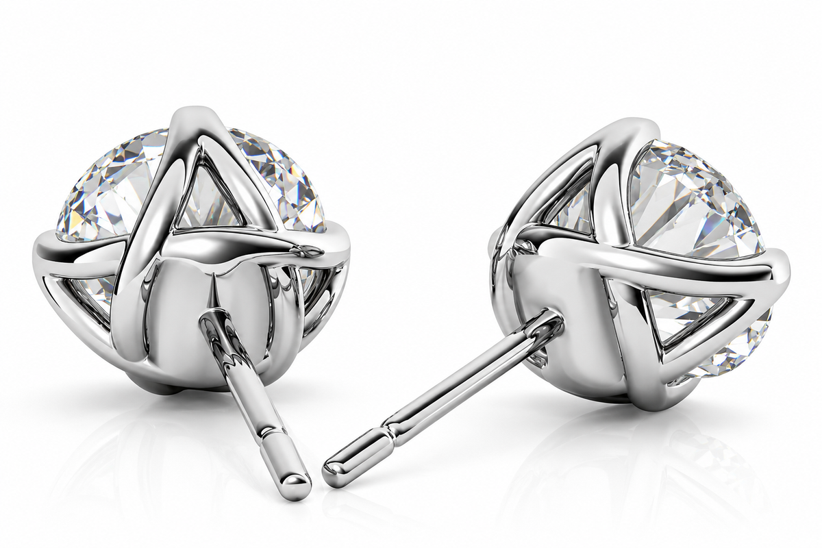 Round Lab-Grown Diamond 4 Prong Trellis Style Stud Earrings