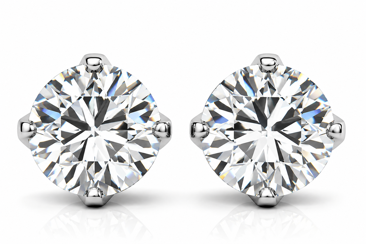 Round Lab-Grown Diamond 4 Prong Trellis Style Stud Earrings