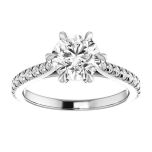 Cathedral Round Solitaire Moissanite Engagement Ring With Claw Prongs