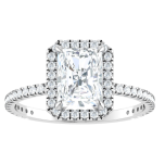 Halo Radiant Cut Moissanite Engagement Ring With Accent Stones