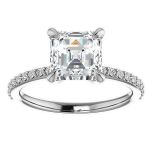 Claw Prongs Asscher Cut Moissanite Engagement Ring