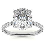 Oval Moissanite  Pave Basket  Moissanite Engagement Ring Hidden Halo 