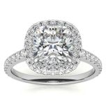 Double Halo Cushion Cut Moissanite Engagement Ring With Accent Stone 