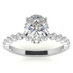 Diamond Band Oval Cut Moissanite Engagement Ring With Accent Stone 