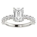 U Prong Style Emerald cut Moissanite  Engagement Ring