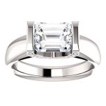 East-West  Emerald Cut Moissanite  Engagement Ring 