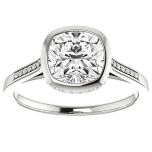  Petite Bezel Cushion Cut Moissanite Engagement Ring