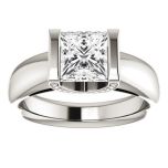 East-West  Princess Cut Moissanite  Engagement Ring With Hidden Halo