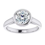 Round cut Bezel Moissanite  Engagement Ring Halo