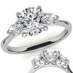  Round & Pear Cathedral Solitaire Moissanite Engagement Ring With 3 Stone