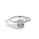 Oval Cut Ultra Thin Moissanite Engagement Ring With Hidden Halo