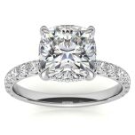  Cushion Cut Moissanite Basket Engagement Ring Hidden Halo 