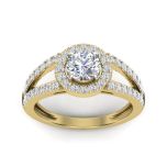 Halo Round Solitaire Split Band Moissanite Engagement Ring