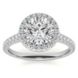 Double Halo Round Cut Moissanite Engagement Ring With Accent Stone 