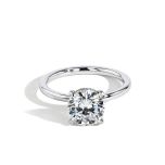 Round Cut Ultra Thin Moissanite Engagement Ring With Hidden Halo