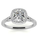 Cushion Encircled  Cut Moissanite Engagement Ring Split Shank 