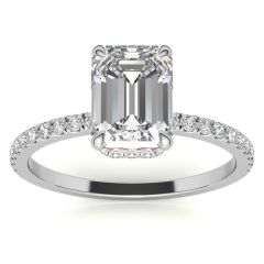  Emerald Cut Collar Moissanite Engagement Ring With Hidden Halo