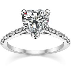  Heart Cut Moissanite Engagement Ring With Petite Cathedral