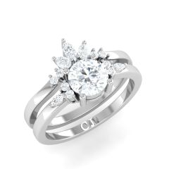 0.50CT - 3.00CT Round Cut Lab Created Diamond Bridal Engagement Ring With Side Round & Marquise Diamond